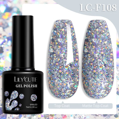 LILYCUTE 7ML Färgglad Gel Nagellack 129 Färger Långvarig För Manikyr Semi Permanent Base Top Coat Nail Art UV Gel Lack