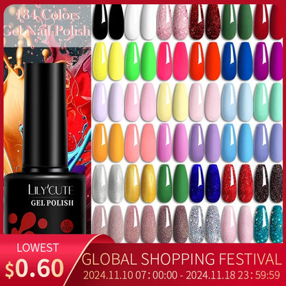 LILYCUTE 7ML Färgglad Gel Nagellack 129 Färger Långvarig För Manikyr Semi Permanent Base Top Coat Nail Art UV Gel Lack