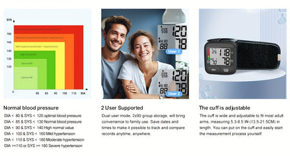 1 st bärbar handledsblodtrycksmätare, automatisk digital blodtrycksmätare med stor LCD-skärm - inklusive blodtrycksrem och PP-låda