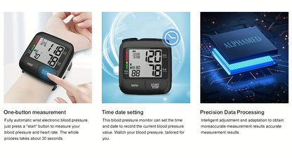 1 st bärbar handledsblodtrycksmätare, automatisk digital blodtrycksmätare med stor LCD-skärm - inklusive blodtrycksrem och PP-låda